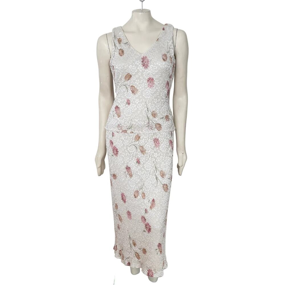 DRESSBARN Floral Lace Maxi Dress  Sleeveless Stretchy Formal  SZ 6